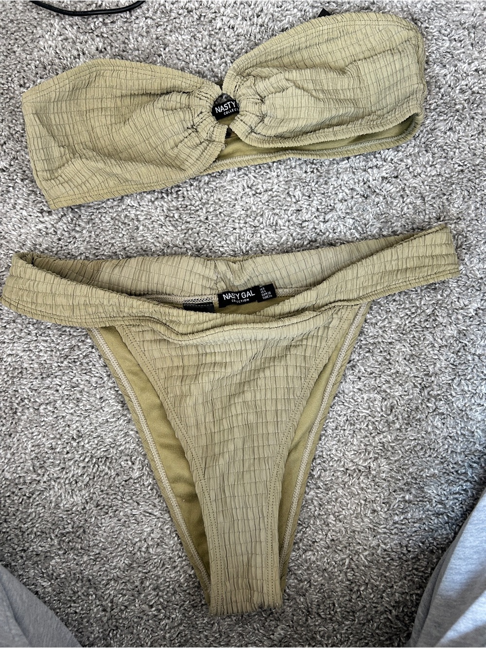 Nasty Gal Olive Ruched Bandeau Bikini Set